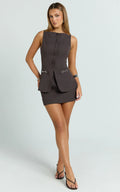 Desi Two Piece Top and Skirt Set in Chocolate